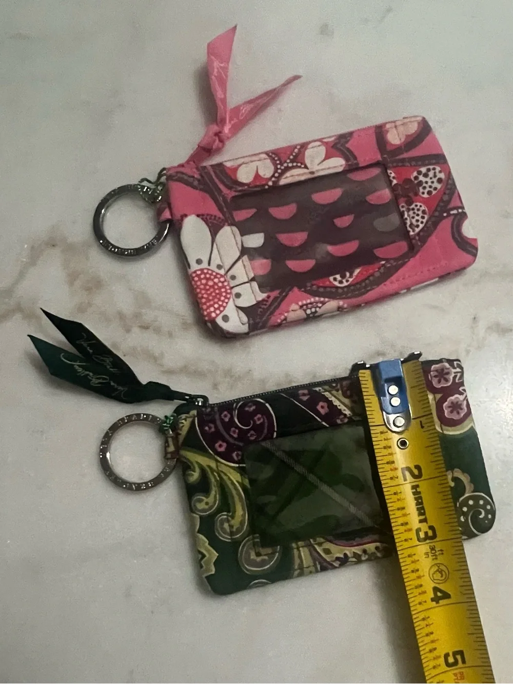 2 Vera Bradley Blush Pink And Retired Chelsea Green Paisley  Quilted Zip ID Case
